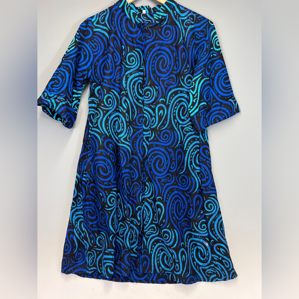 ZURI Kenya Style Blue Swirl A-Line Dress Size S/XS (Please Read)